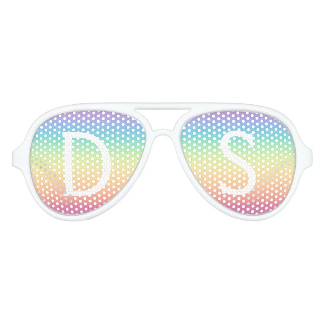 Pastel Rainbow Ombre Monogram Personalised Aviator Sunglasses (Front)