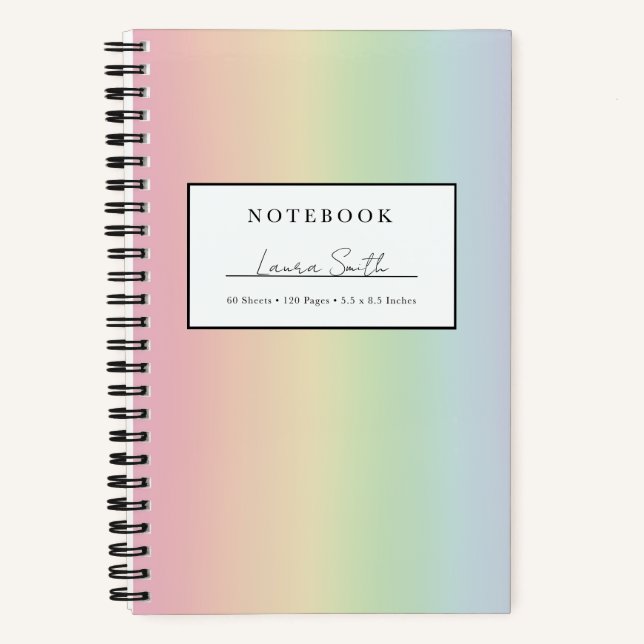 Pastel Rainbow Ombré Personalised Notebook (Front)