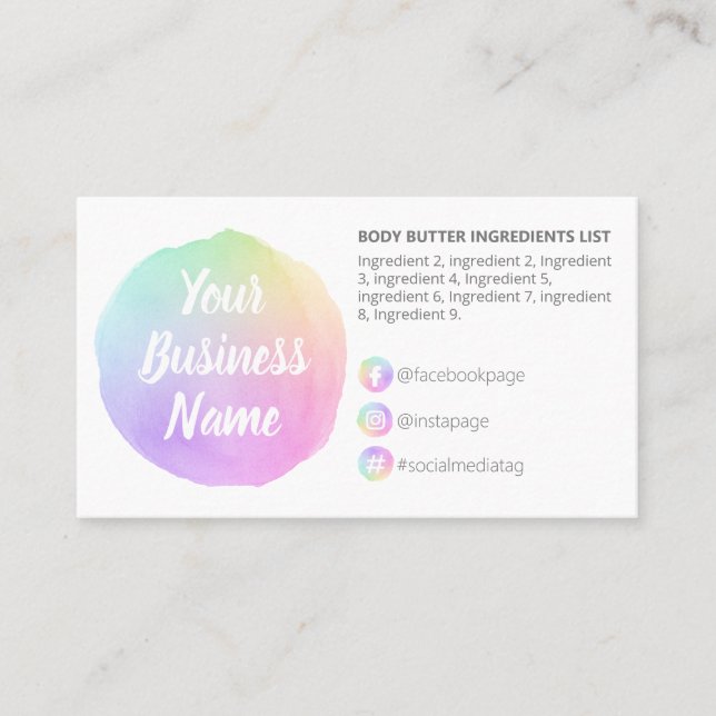 Pastel Rainbow On White Ingredients Instructions Business Card (Front)
