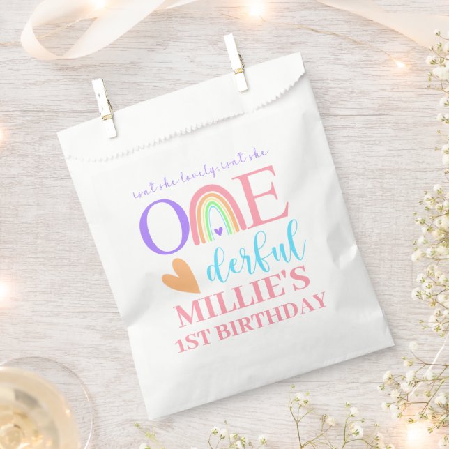 Pastel Rainbow ONEderful 1st Birthday Favor bags (Clipped)