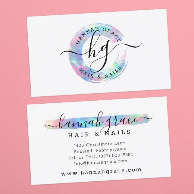 Pastel Rainbow Paint Swash Custom Logo Hair Nails Business Card (Creator Uploaded)