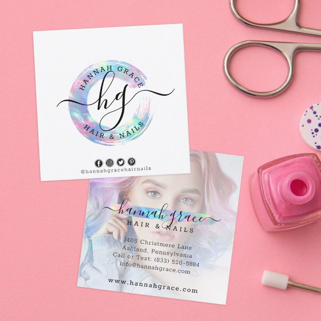 Pastel Rainbow Paint Swash Custom Logo Hair Nails Square Business Card (Creator Uploaded)