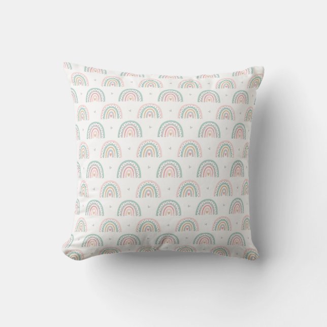 Pastel Rainbow Pattern with Hearts Cushion (Front)