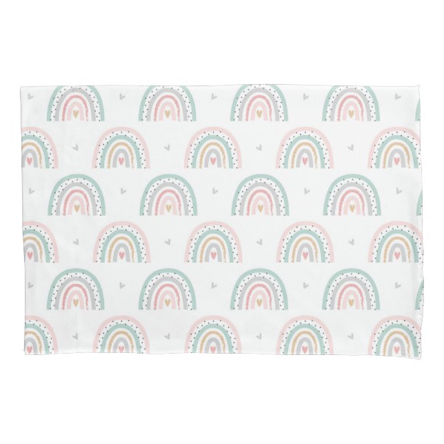 Pastel Rainbow Pattern with Hearts Pillowcase (Front)