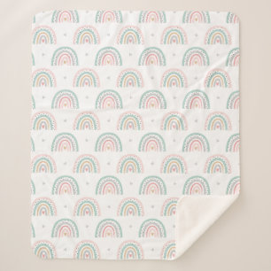 Pastel Rainbow Pattern with Hearts Sherpa Blanket