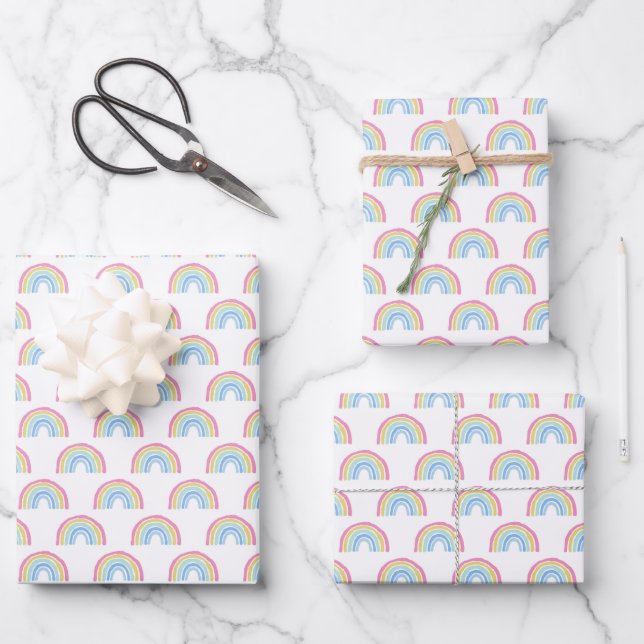 Pastel Rainbow Pattern Wrapping Paper Sheet (Front)