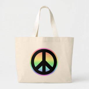 Pastel Rainbow Peace Sign Large Tote Bag