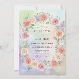 Pastel Rainbow Peony Wedding Invitation