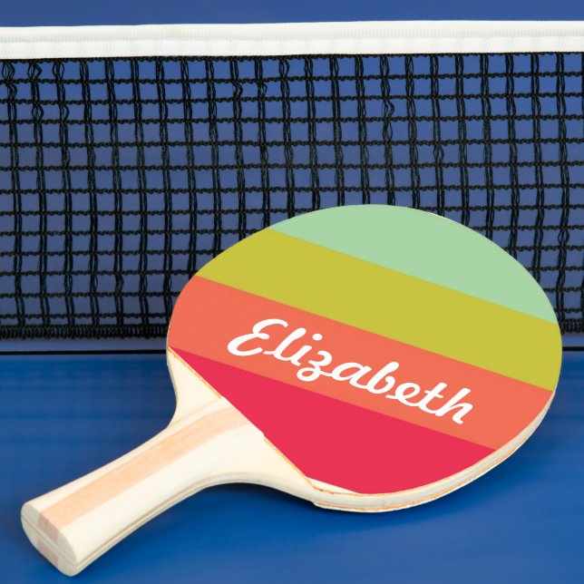 Pastel Rainbow Personalised Name Ping Pong Paddle (Insitu)