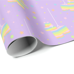 Pastel Rainbow Pinata Birthday Pattern Wrapping Paper