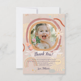 Pastel Rainbow Pink Birthday Photo Thank You Card