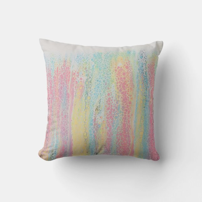 Pastel Rainbow Pink Blue Yellow White Colourful Cushion (Front)