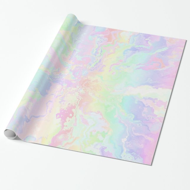 Pastel Rainbow Pink Floral Wrapping Paper (Unrolled)