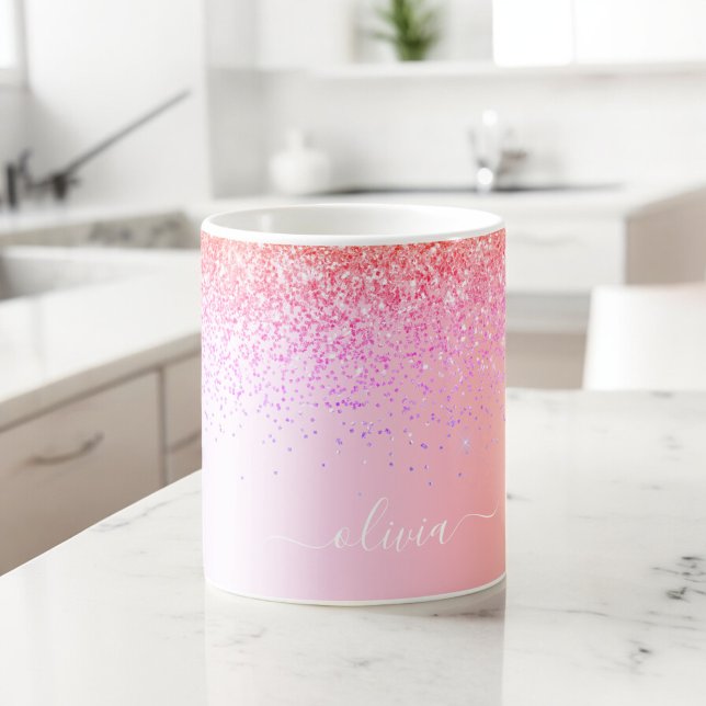 Pastel Rainbow Pink Gold Purple Glitter Monogram Coffee Mug (Creator Uploaded)