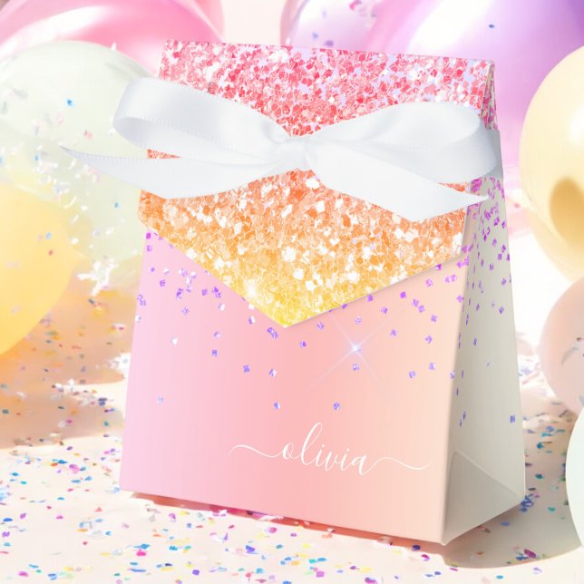 Pastel Rainbow Pink Gold Purple Glitter Monogram Favour Box (Creator Uploaded)