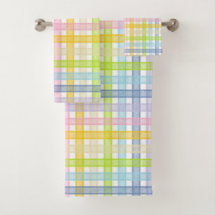 Pastel Rainbow Plaid Bath Towel Set