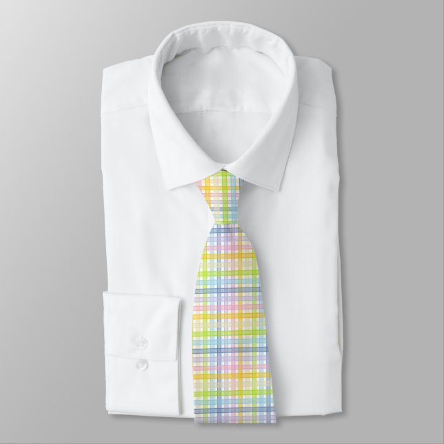 Pastel Rainbow Plaid Tie (Tied)