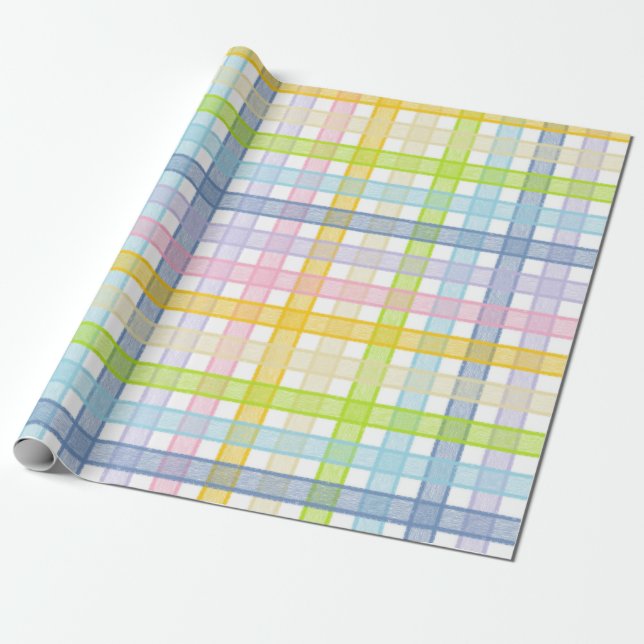 Pastel Rainbow Plaid Wrapping Paper (Unrolled)