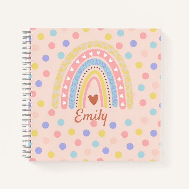 Pastel Rainbow Polka Dot School ,Cute Back-to-Scho Notebook (Front)