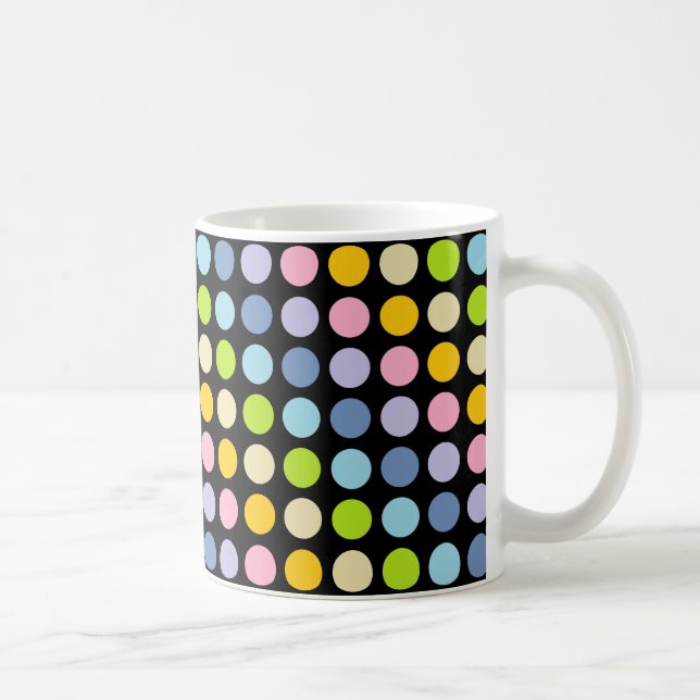 Pastel Rainbow Polka Dots Black Coffee Mug (Right)