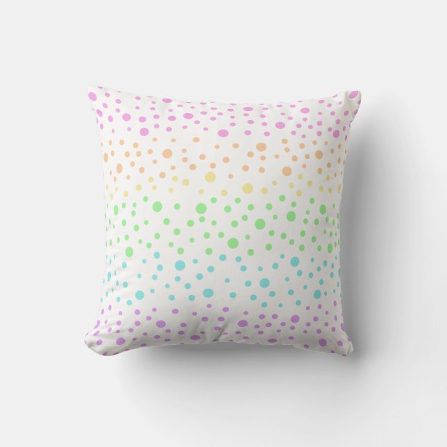 Pastel Rainbow Polka Dots Throw Pillow (Front)