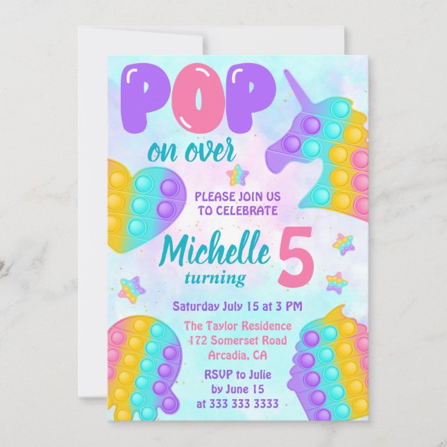 Pastel Rainbow Pop It Fidget Toy Birthday Party Invitation (Front)