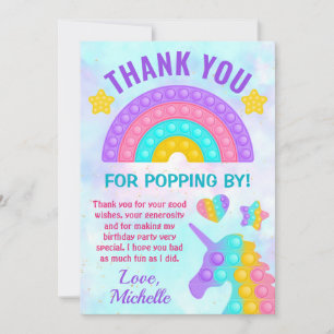 Pastel Rainbow Pop It Fidget Toy Birthday Party Thank You Card