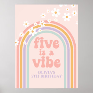 Pastel Rainbow Retro Five is a Vibe 5th Birthday Poster