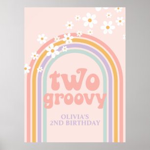 Pastel Rainbow Retro Two Groovy 2nd Birthday Poster