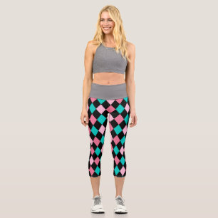 Pastel Rainbow Rhombuses Black Pink Blue Harlequin Capri Leggings