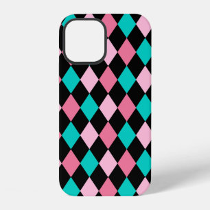 Pastel Rainbow Rhombuses Black Pink Blue Harlequin iPhone 12 Case