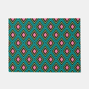 Pastel Rainbow Rhombuses Geometric Black Pink Blue Doormat