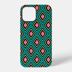 Pastel Rainbow Rhombuses Geometric Black Pink Blue iPhone 12 Case