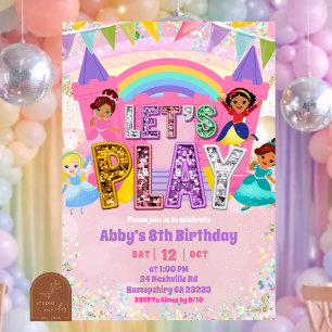 Pastel Rainbow Sequin Bounce Castle Birthday Invitation