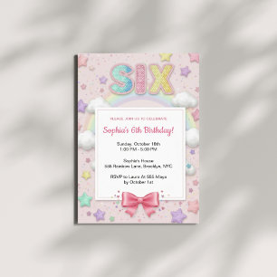 Pastel Rainbow Sequin Glitter Girl 6th Birthday Invitation