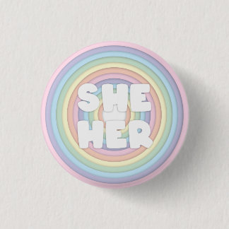 Pastel Rainbow She/Her Pronouns 3 Cm Round Badge