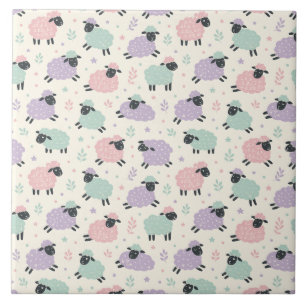 Pastel Rainbow Sheep Pattern Ceramic Tile