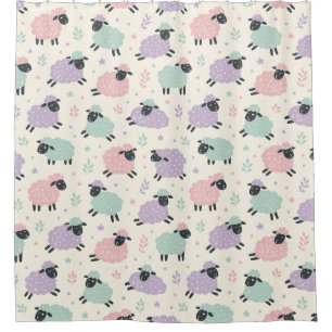 Pastel Rainbow Sheep Pattern Shower Curtain