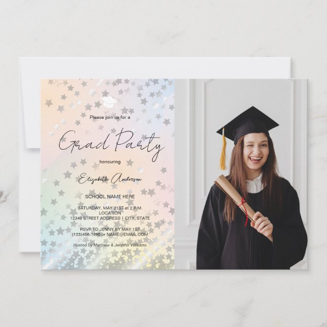 Pastel Rainbow Simple Script Photo Graduation Invitation (Front)