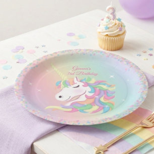 Pastel Rainbow Sparkle Magical Unicorn Birthday  Paper Plate