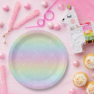 Pastel Rainbow Sparkle Pattern Paper Plate