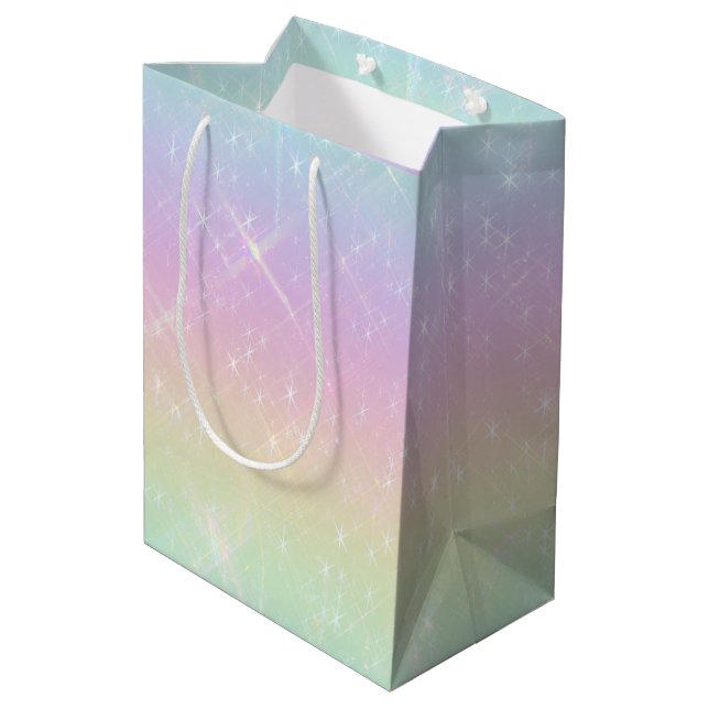 Pastel Rainbow Sparkles Pattern Medium Gift Bag (Back Angled)
