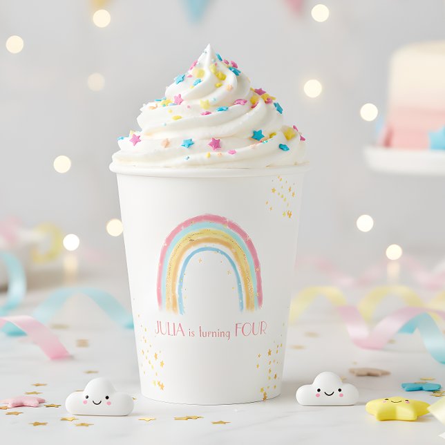 Pastel rainbow sparkling Birthday Paper Cups (Creator Uploaded)
