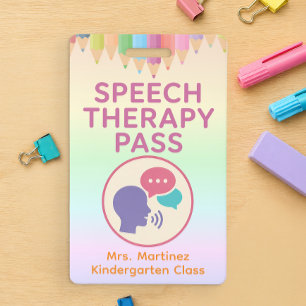Pastel Rainbow Speech Therapy Pass Badge for Teach ID Badge
