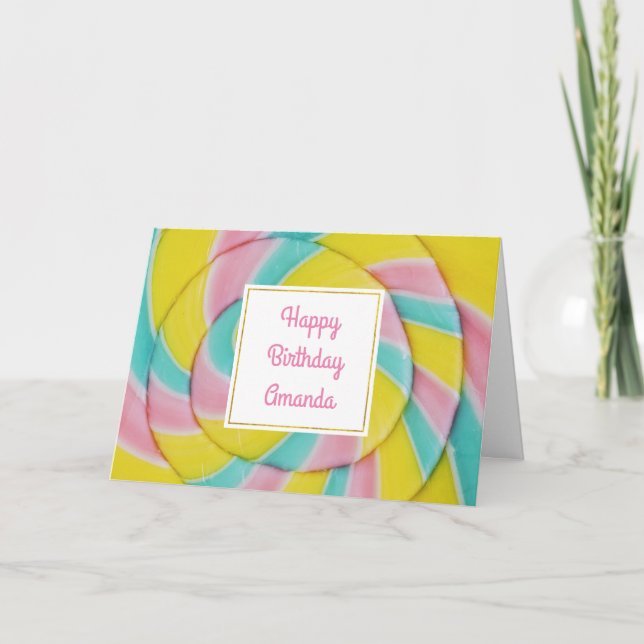 Pastel Rainbow Spiral Candy Birthday Card (Front)