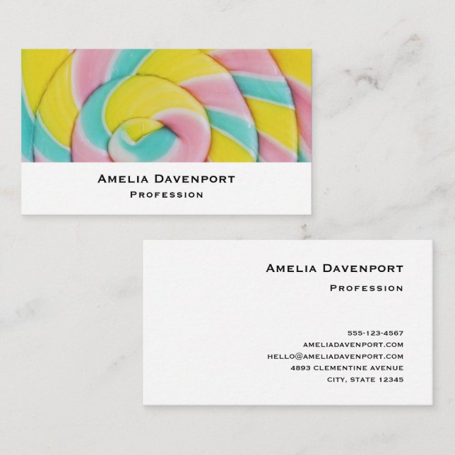  Pastel Rainbow Spiral Candy Photo Business Card (Front/Back)