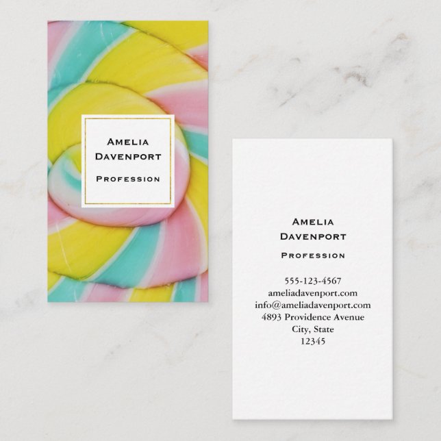 Pastel Rainbow Spiral Candy Photo Business Card (Front/Back)