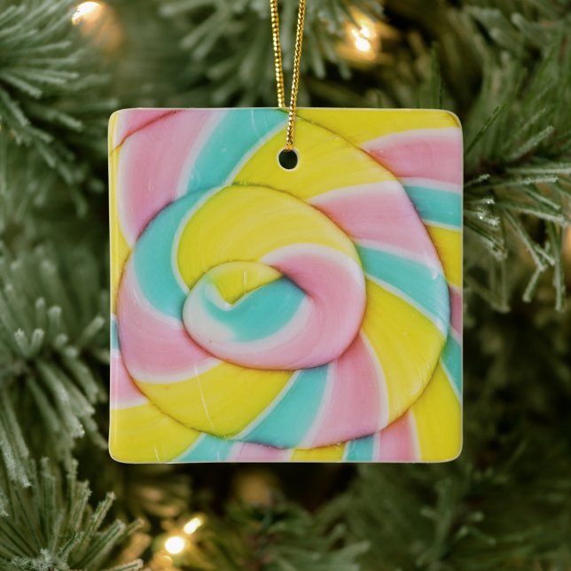 Pastel Rainbow Spiral Candy Photo Ceramic Ornament (Tree)