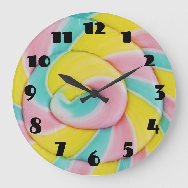 Pastel Rainbow Spiral Candy Photo Large Clock (Front)