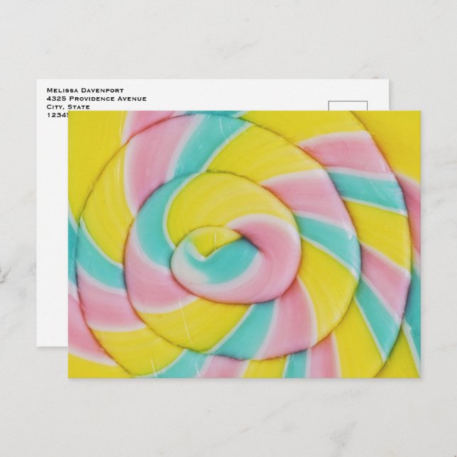 Pastel Rainbow Spiral Candy Photo Postcard (Front/Back)